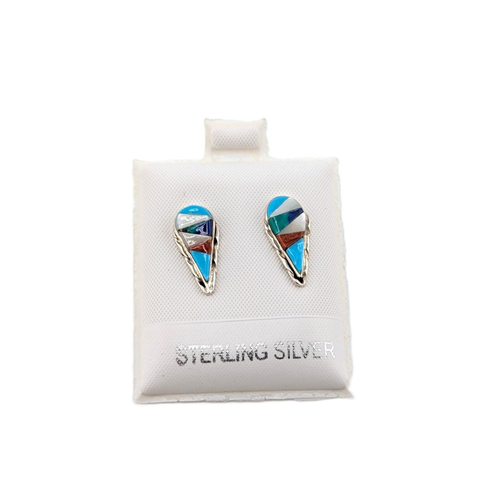 Native American Teardrop Multi Stone Inlay Earring Jewelry